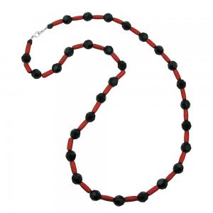 Halskette schwarz-rot metallic 80cm