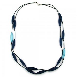 Halskette Rillenolive blau silber-farbig 70cm