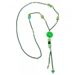 Collier Halskette Krokoperle grün Ankerkette 90cm