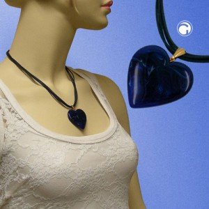 Halskette Herz blau-marmoriert 45cm