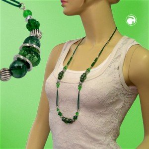Collier Halskette grün-transparent silber-farbig 90cm