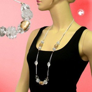 Collier Halskette Steinperle Gold-kristall weiß 90cm