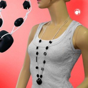 Collier Halskette Viereck schwarz-matt weiß 110cm