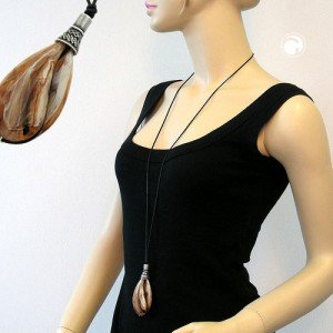 Halskette Tropfen beige-braun-marmoriert 100cm