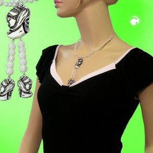 Collier Halskette Cameè beige-schwarz Draht 42cm