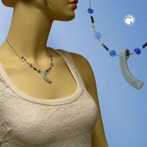 Collier Halskette Sichel graublau Email 42cm