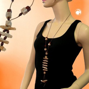 Collier Halskette beige-braun-marmoriert 90cm