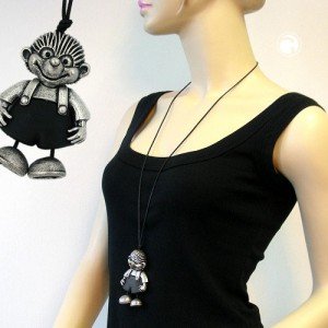 Halskette Igeltier altsilber-schwarz 80cm