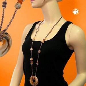 Collier Halskette Ring beige-braun kupferfarben 95cm