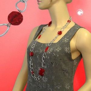 Collier Halskette Weitpanzer mit Perlen in rot 98cm