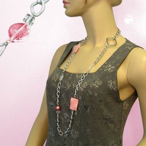 Collier Halskette Weitpanzer hellgrau-matt rosa 95cm
