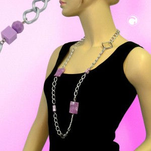 Collier Halskette Weitpanzer flieder-marmoriert 95cm