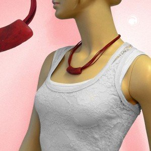 Collier Halskette Rohr flach-gebogen dunkelrot 50cm
