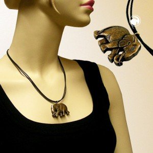 Collier Halskette Elefant altmessing schwarz-gold 50cm
