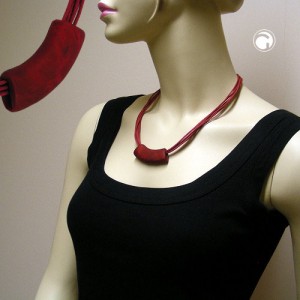 Collier Halskette Rohr flach-gebogen rot-marmor 45cm