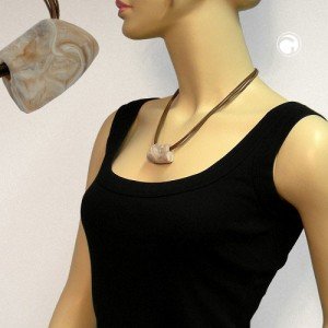 Collier Halskette Trapez beige marm matt Gold 45cm