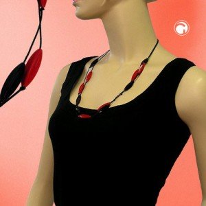 Collier Halskette Rillenolive rot-schwarz 60cm