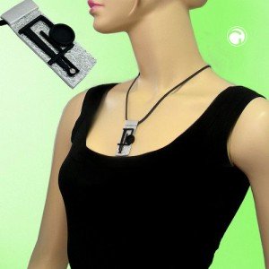 Collier Halskette Platte silber Aufsatz schwarz 50cm