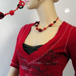 Halskette Kiesel rot-schwarz Kordel 45cm