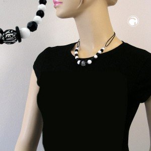 Halskette Gravurperle schwarz-weiß 45cm