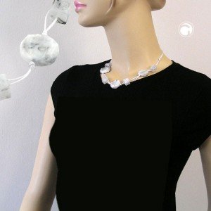 Halskette 3x Scheibe weiß-grau-marmoriert 45cm