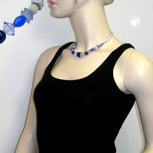 Halskette hellblau-stahlblau Kordel blau 42cm