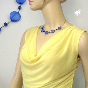 Halskette 5x Blattperle blau-seidig 42cm