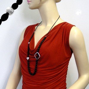 Halskette Perle schwarz Viereck chrom 95cm