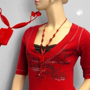 Halskette Viereck gewellt leuchtend rot 100cm