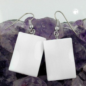 Ohrhaken Viereck gewellt weiß-glänzend