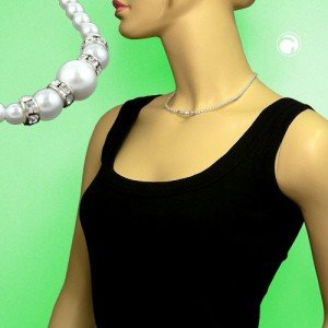 Collier Halskette Glasperlen WW 4 Strassteile 42cm