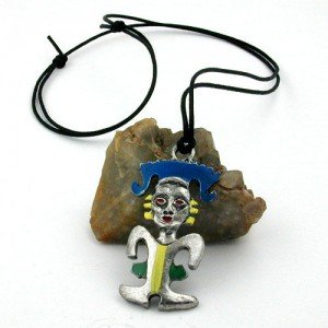 Halskette Zinn Maske farbig bemalt 110cm