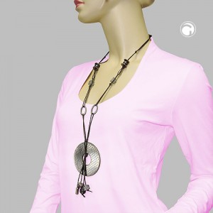 Collier Halskette Discus grau-altsilber 90cm