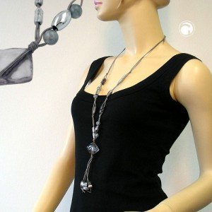 Collier Halskette grau-transparent chrom-matt 90cm