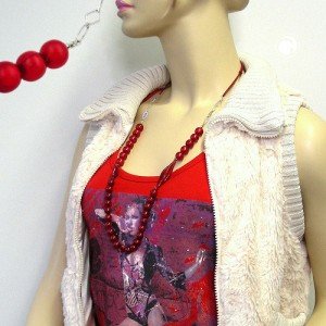 Halskette Perle himbeer-seidig Kette 95cm