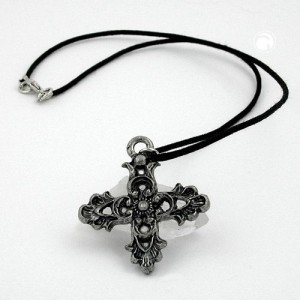 Halskette Anhänger Zinn Kreuz filigran 45cm