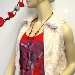 Halskette 3x Scheibe rot-marmoriert 90cm