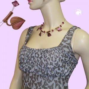 Collier Halskette 4x Blätter violett AB Draht 44cm