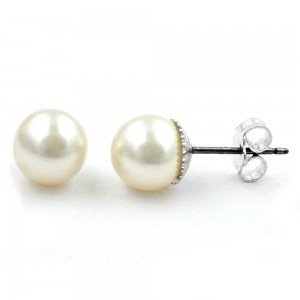 Ohrstecker Perle wachsweiß 8mm