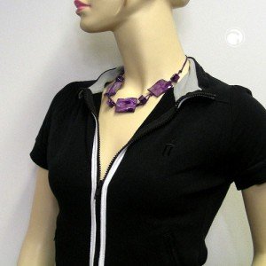 Collier Halskette 3x Viereck gewellt lila-marmor 45cm