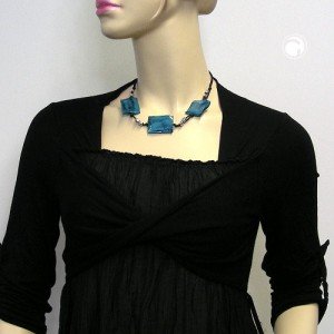 Collier Halskette 3x Viereck gewellt türkis-blau 45cm