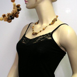 Collier Halskette Glasperlen beige-braun matt 53cm