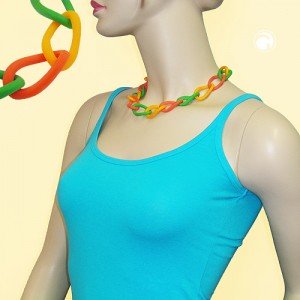 Collier Halskette Weitpanzer gelb-apricot-grün 45cm