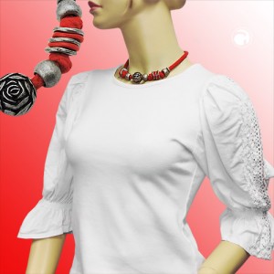 Halskette Landhaus Rosenperle Kordel rot 42cm