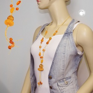 Halskette Blumenperle gelb-orange 90cm