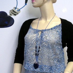 Halskette Herz lapiz chrom-altsilber 95cm