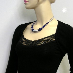 Halskette Rillenwalze silber-matt blau 45cm