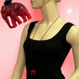 Collier Halskette Elefant rot-schwarz 90cm