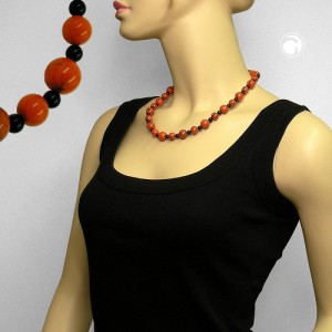 Collier Halskette Perlen koralle-schwarz 50cm