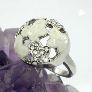 Ring weiß-emailliert Glas-Steine